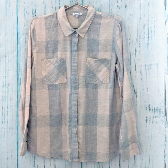 3/$20 Splendid Wildwood Pink and Grey Plaid Top - Picture 6 of 8